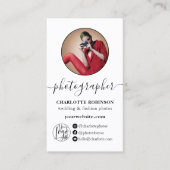 Modern Zwart wit foto qr code logo fotograaf Visitekaartje (Voorkant)