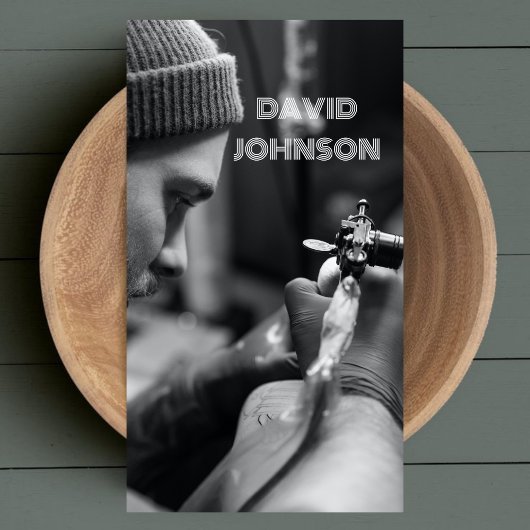 Modern Zwart-wit Foto Tattoo Artiest Salon Visitekaartje