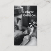 Modern Zwart-wit Foto Tattoo Artiest Salon Visitekaartje (Voorkant)