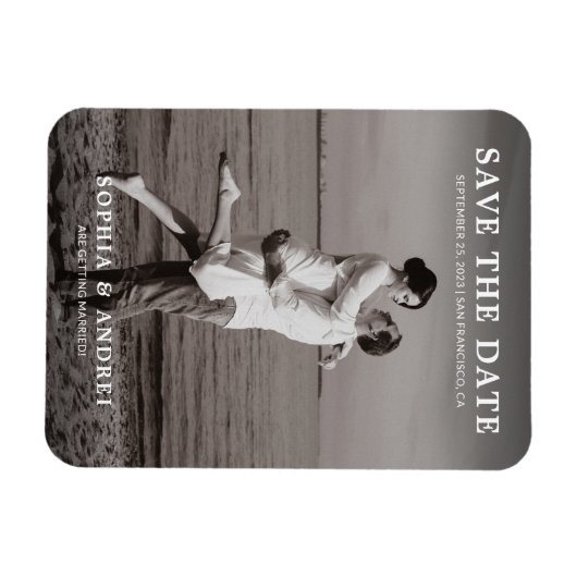 Modern Zwart & Wit Fotobruiloft Sla de datum op Magneet (Horizontaal)