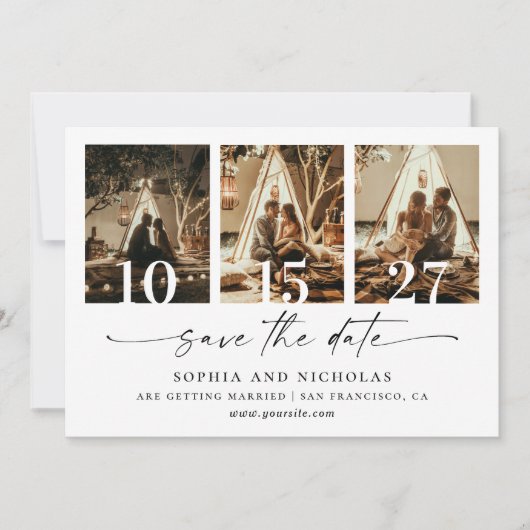 Modern zwart-wit fotocollage - minimalistisch save the date (Voorkant)