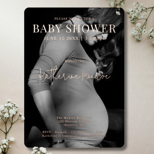 Modern zwart-wit fotoscript Baby shower Folie Uitnodiging