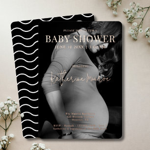 Modern zwart-wit fotoscript Baby shower Folie Uitnodiging