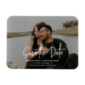 Modern Zwart & Wit Fotoscript Sla de datum op Magneet (Horizontaal)