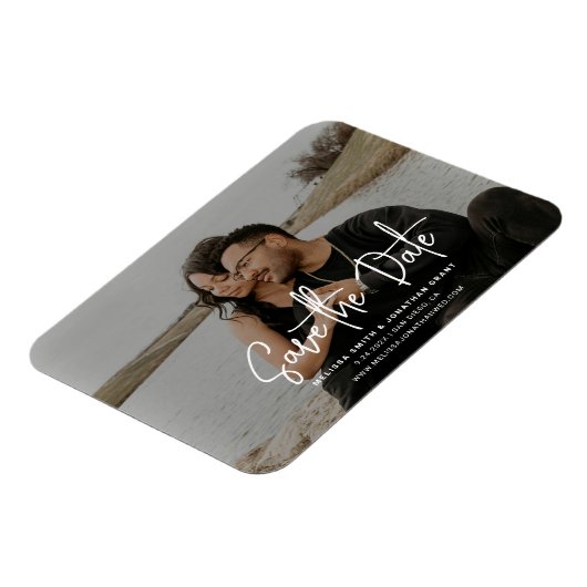 Modern Zwart & Wit Fotoscript Sla de datum op Magneet (Linkerzijde)