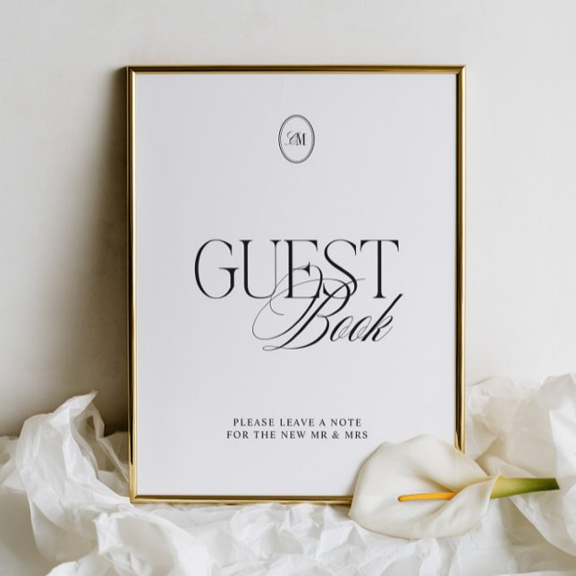 Modern Zwart & Wit Gastboek Huwelijk Bord (Modern Black & White Guest Book Wedding Sign)