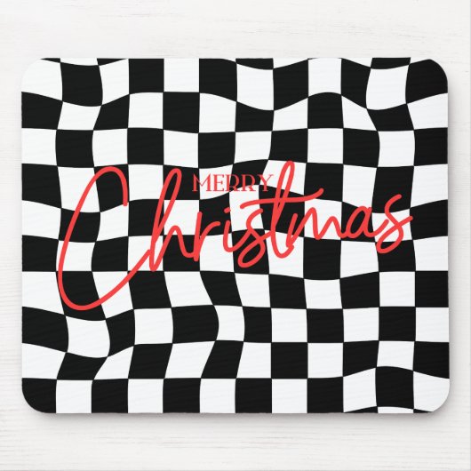 Modern zwart-wit geblokte Kerstmis Muismat (Voorkant)