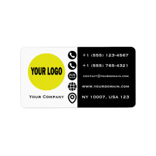 Modern Zwart Wit Geel Logo Visitekaartje Etiket