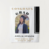 Modern Zwart Wit Gefeliciteerd Afstudeerder Foto A Wandkleed (Voorkant)