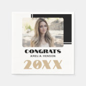 Modern Zwart Wit Gefeliciteerd Afstuderen Foto Servet (Voorkant)