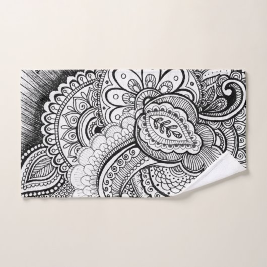 Modern zwart-wit geometric Floral Pattern Bad Handdoek (Handdoek)