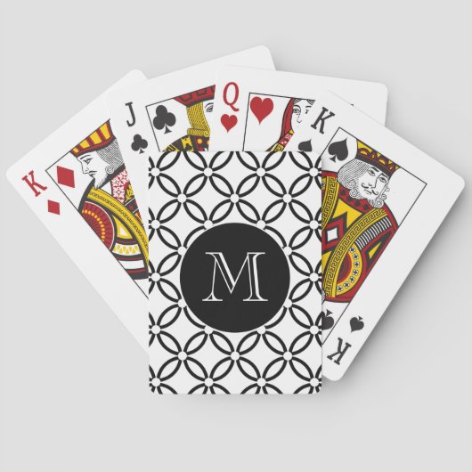 Modern zwart-wit Geometric Pattern Monogram Pokerkaarten (Achterkant)