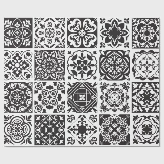 Modern zwart-wit Geometric Tile Patroon Cadeaupapier (Vlak)