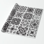 Modern zwart-wit Geometric Tile Patroon Cadeaupapier (Uitgerold)