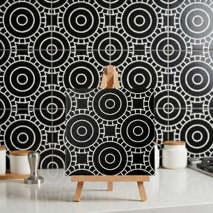 Modern zwart-wit geometrisch cirkelpatroon tegeltje