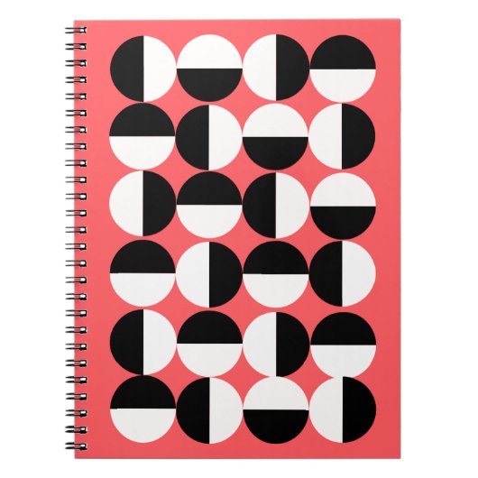 Modern zwart-wit geometrisch cirkels notitieboek (Voorkant)