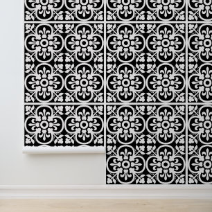 Modern zwart wit geometrisch fleur du lys behang