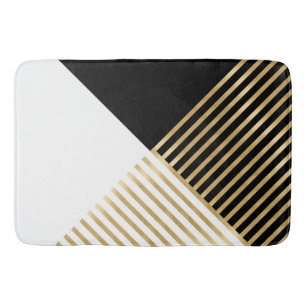 Modern Zwart Wit Geometrisch Goud Strepen Badmat