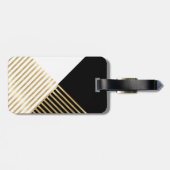 Modern Zwart Wit Geometrisch Goud Strepen Bagagelabel (Achterkant horizontaal)