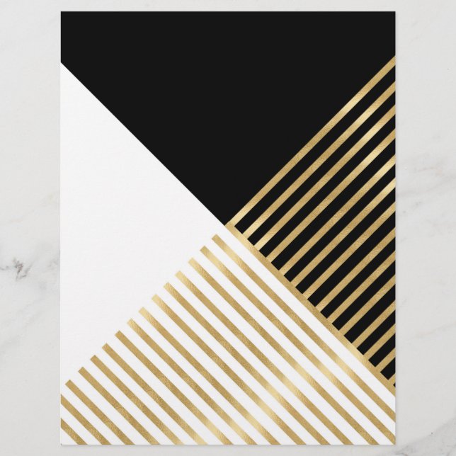 Modern Zwart Wit Geometrisch Goud Strepen Briefhoofd (Voorkant)