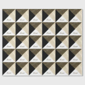 Modern Zwart Wit Geometrisch Goud Strepen Cadeaupapier (Vlak)
