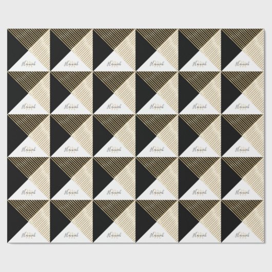 Modern Zwart Wit Geometrisch Goud Strepen Cadeaupapier (Vlak)