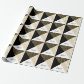 Modern Zwart Wit Geometrisch Goud Strepen Cadeaupapier (Uitgerold)