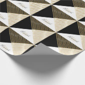 Modern Zwart Wit Geometrisch Goud Strepen Cadeaupapier (Hoek)