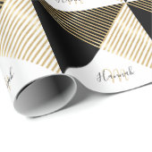 Modern Zwart Wit Geometrisch Goud Strepen Cadeaupapier (Rol Hoek)