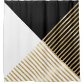 Modern Zwart Wit Geometrisch Goud Strepen Douchegordijn (Voorkant)
