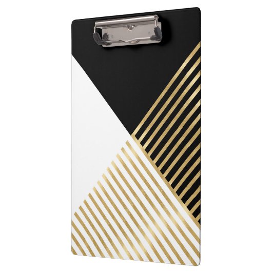 Modern Zwart Wit Geometrisch Goud Strepen Klembord (Links)