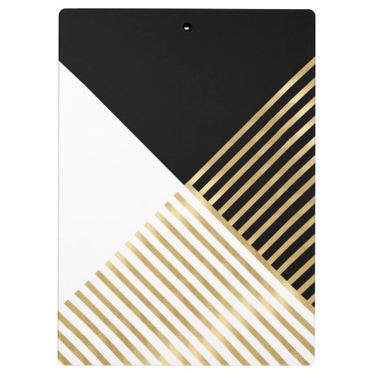 Modern Zwart Wit Geometrisch Goud Strepen Klembord (Achterkant)