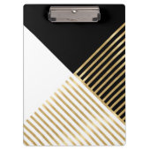 Modern Zwart Wit Geometrisch Goud Strepen Klembord (Voorkant)