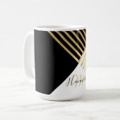Modern Zwart Wit Geometrisch Goud Strepen Koffiemok (Voorkant links)