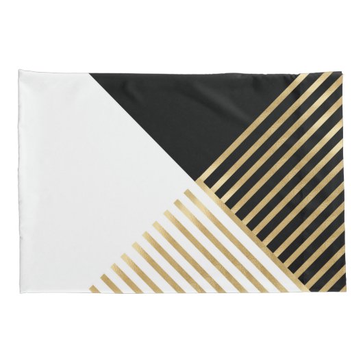 Modern Zwart Wit Geometrisch Goud Strepen Kussensloop (Achterkant-Rechts)