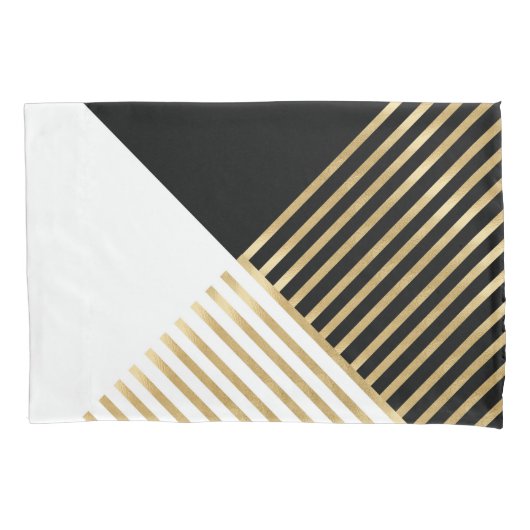Modern Zwart Wit Geometrisch Goud Strepen Kussensloop (Voorkant-Links)