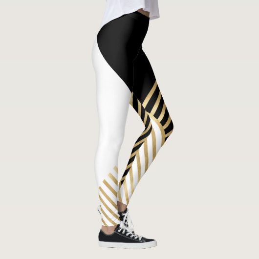 Modern Zwart Wit Geometrisch Goud Strepen Leggings (Rechts)