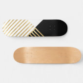 Modern Zwart Wit Geometrisch Goud Strepen Persoonlijk Skateboard (Horizontaal)