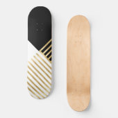 Modern Zwart Wit Geometrisch Goud Strepen Persoonlijk Skateboard (Voorkant)