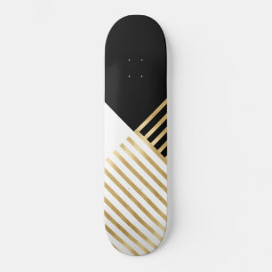 Modern Zwart Wit Geometrisch Goud Strepen Persoonlijk Skateboard