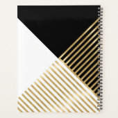 Modern Zwart Wit Geometrisch Goud Strepen Planner (Achterkant)