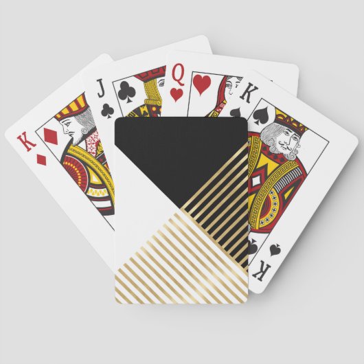Modern Zwart Wit Geometrisch Goud Strepen Pokerkaarten (Achterkant)