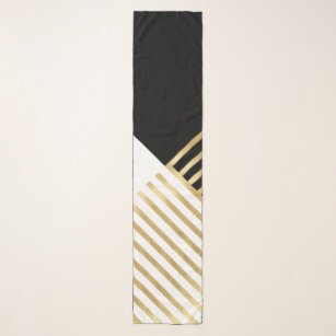Modern Zwart Wit Geometrisch Goud Strepen Sjaal