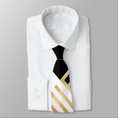 Modern Zwart Wit Geometrisch Goud Strepen Stropdas (Gebonden)