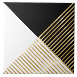 Modern Zwart Wit Geometrisch Goud Strepen Tegeltje