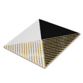 Modern Zwart Wit Geometrisch Goud Strepen Tegeltje (Zijkant)