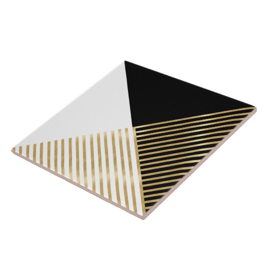Modern Zwart Wit Geometrisch Goud Strepen Tegeltje (Zijkant)