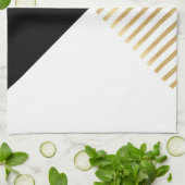 Modern Zwart Wit Geometrisch Goud Strepen Theedoek (Gevouwen)