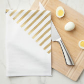 Modern Zwart Wit Geometrisch Goud Strepen Theedoek (Quarter Fold)