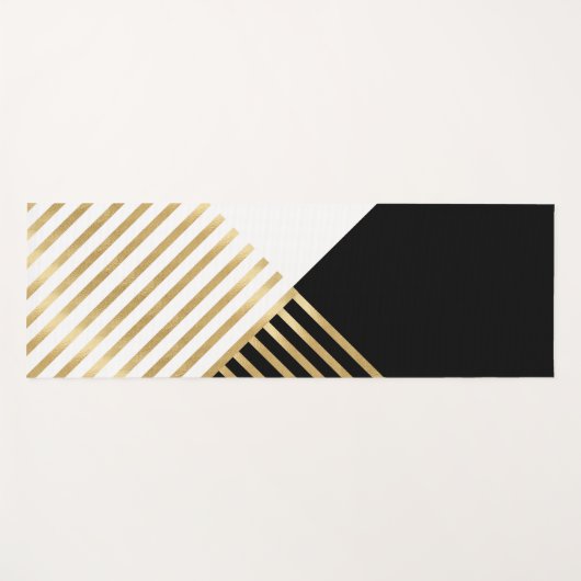 Modern Zwart Wit Geometrisch Goud Strepen Yogamat (Voorkant (horizontaal))